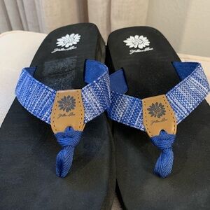 Yellow Box Blue Flip Flops